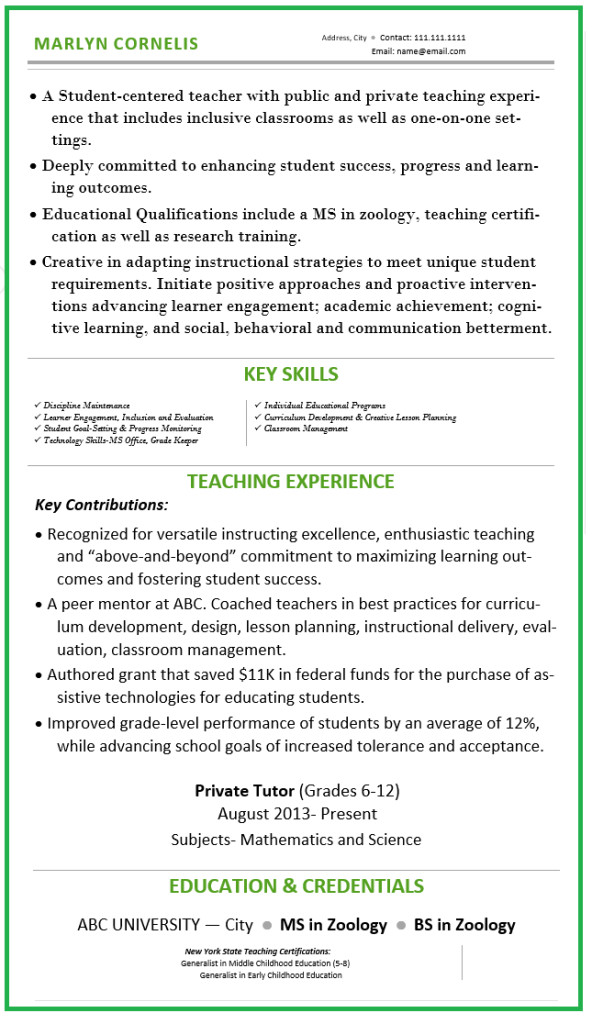 sample resume for teachers without