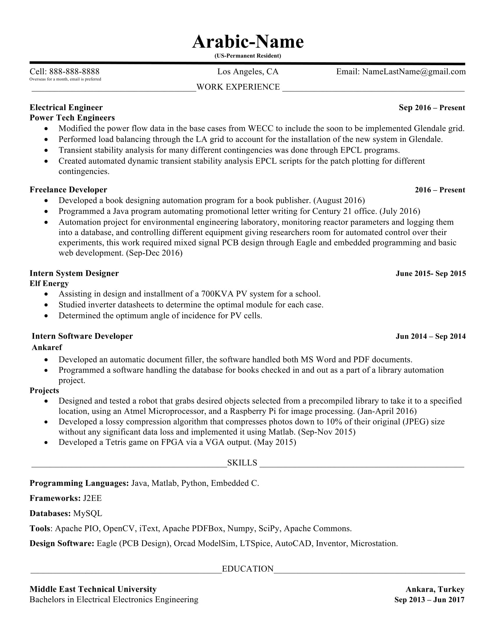 entry level electrical engineer resume