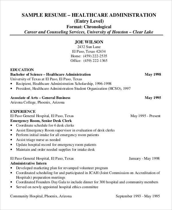 administration resume sample