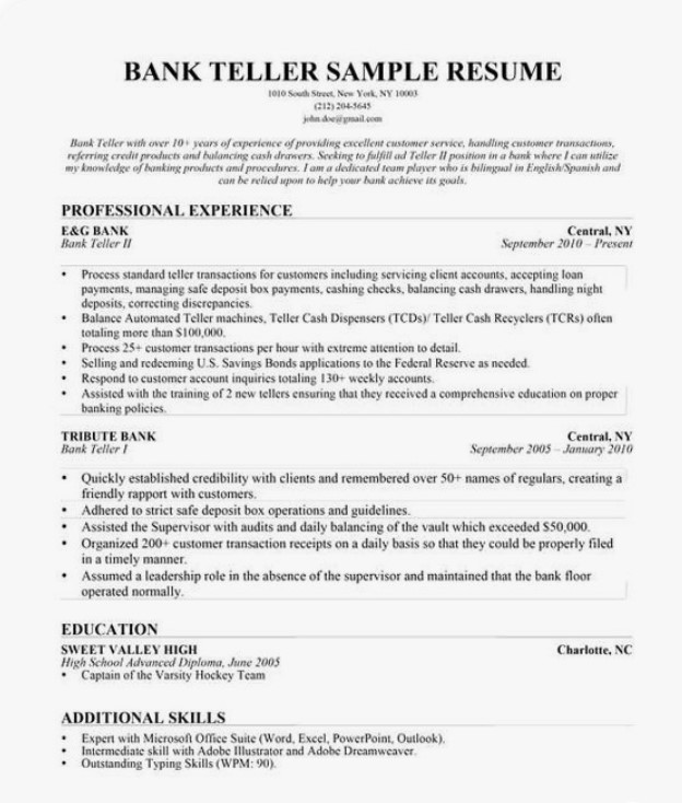 entry level bank teller resume 3