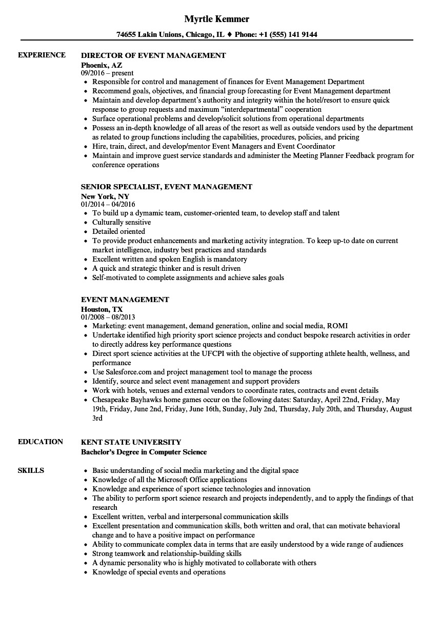 event management resume sample