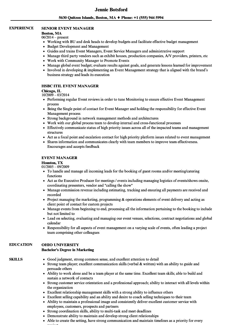 event manager resume sample