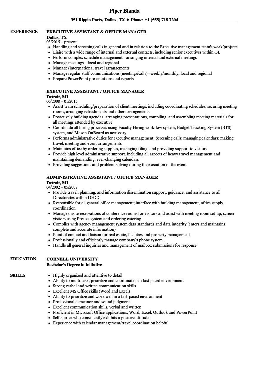 assistant office manager resume sample