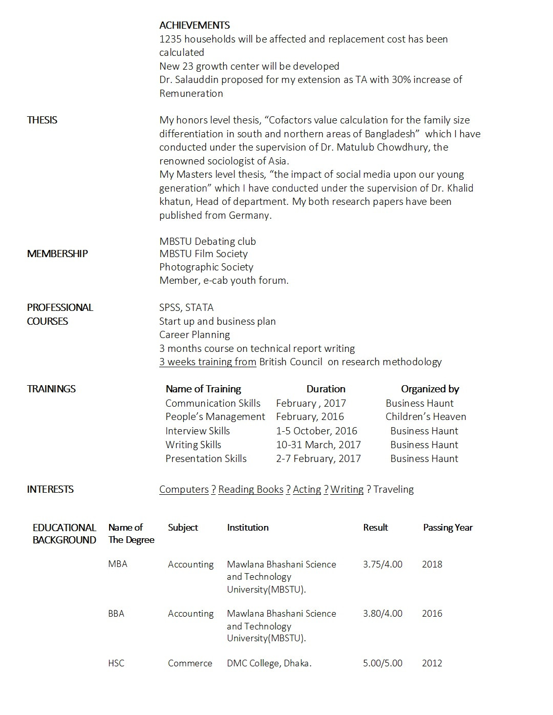 fresher cv resume