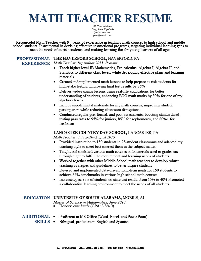 math teacher resume