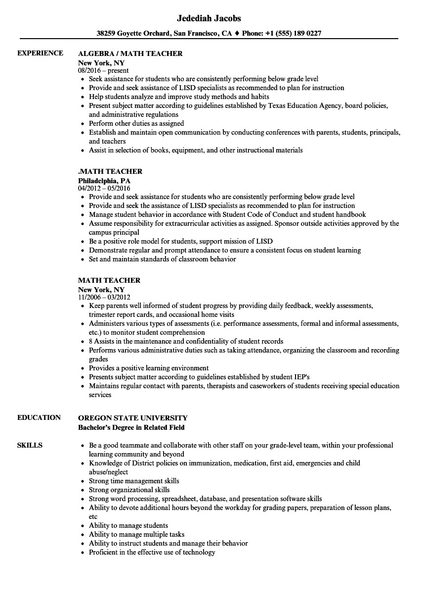 maths teacher cv pdf