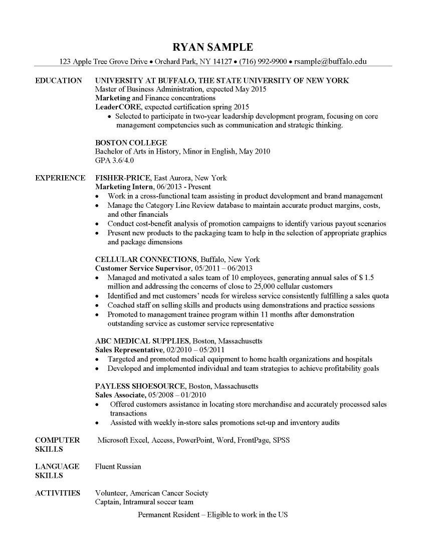 mba top resume