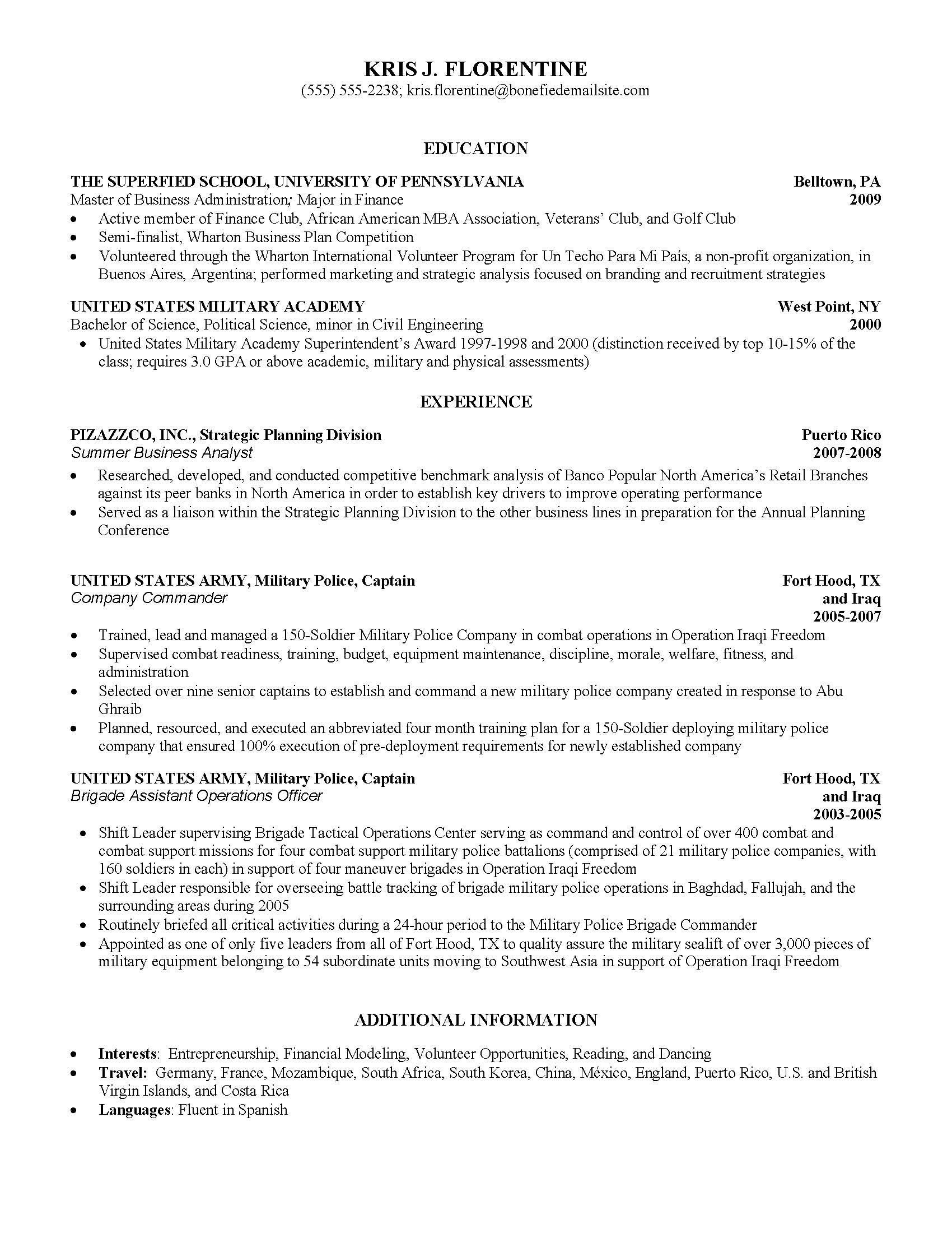 resume for mba interview