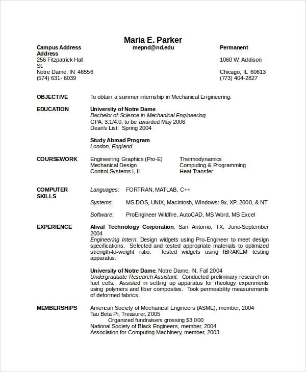 mechanical engineer resume