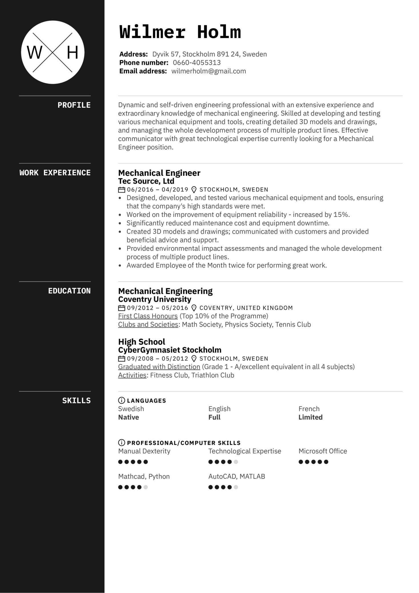 Sample Resume for Mechanical Engineer with Experience Mechanical Engineer Resume Sample