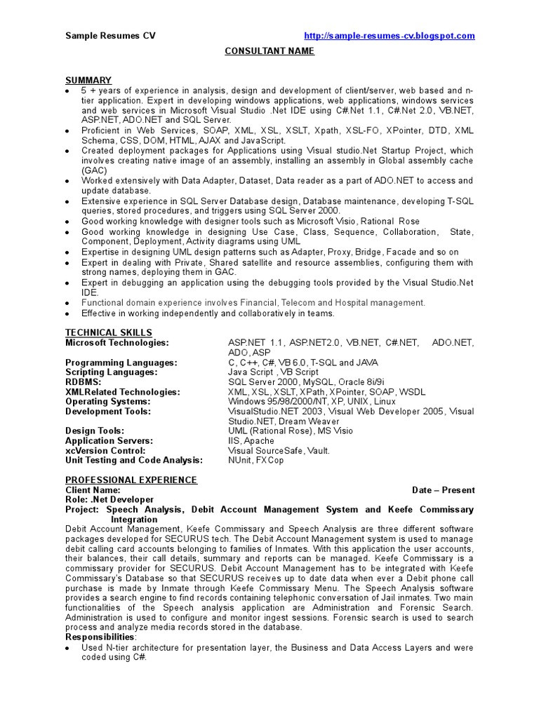 dot net developer cv sampleml