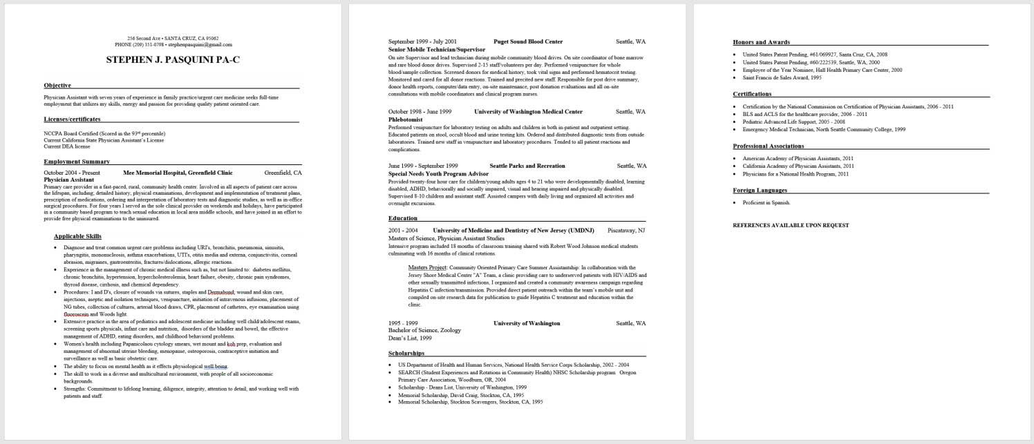 physician assistant sample resume