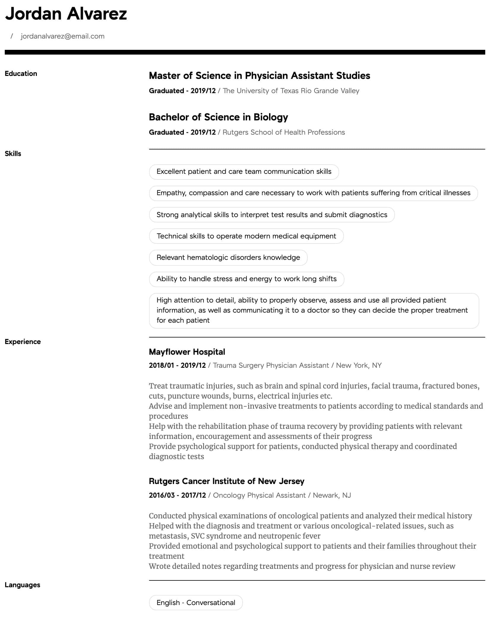 physician assistant resume sample