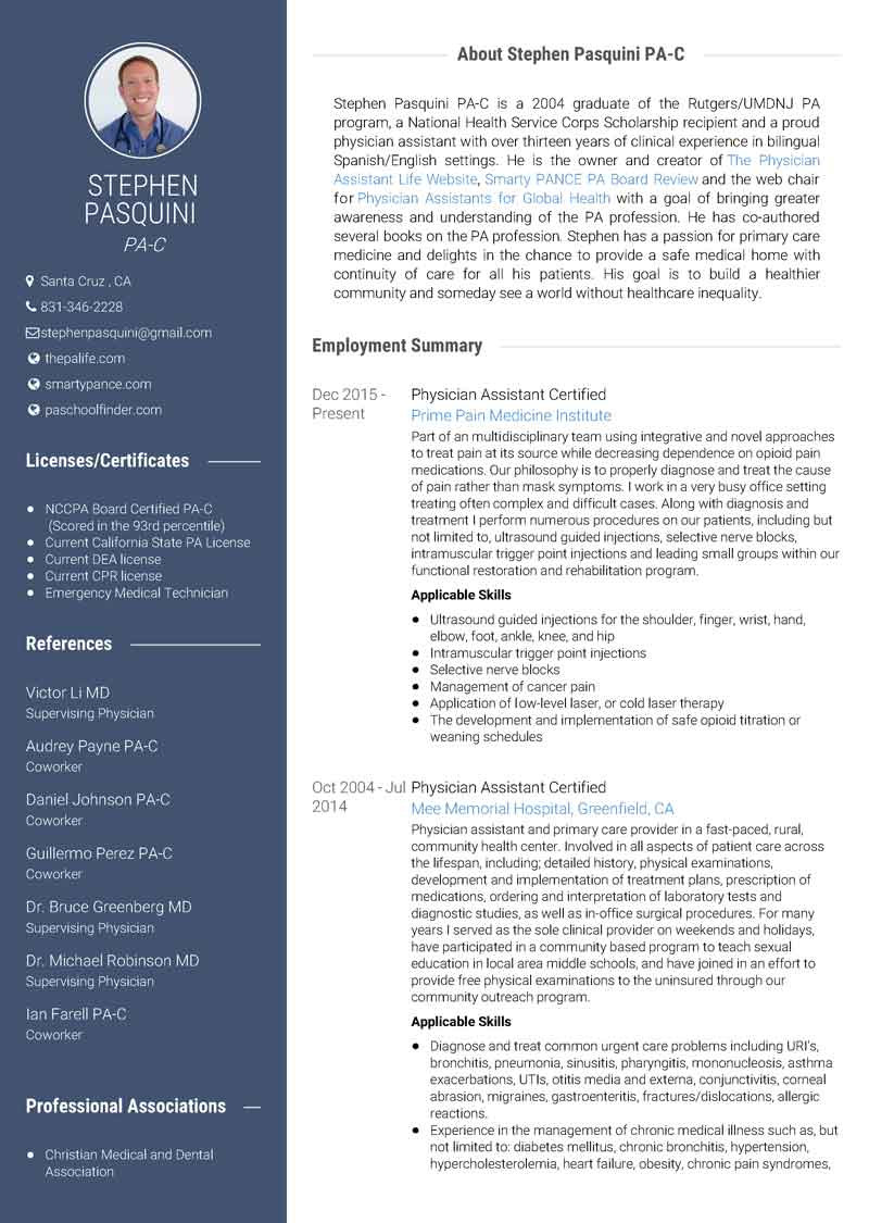 use visualcv to create a stunning physician assistant resume