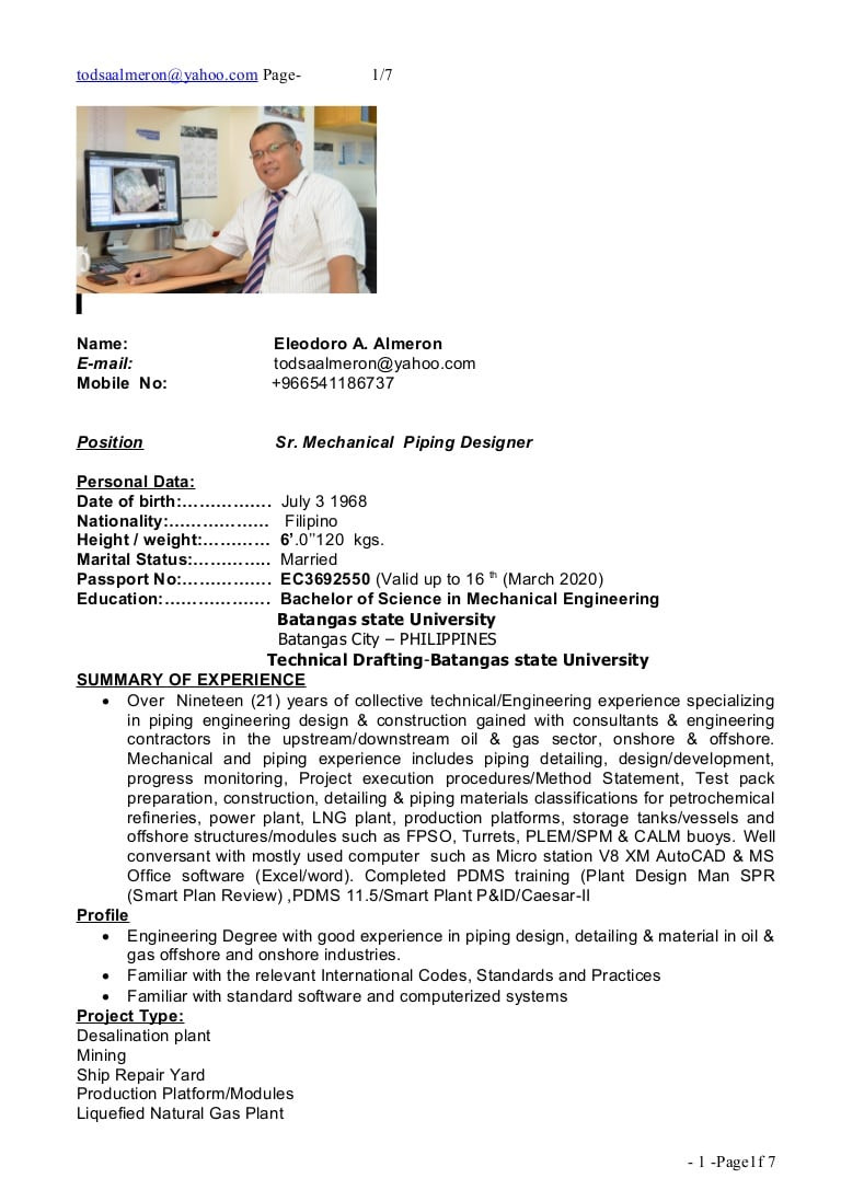 piping designer cv