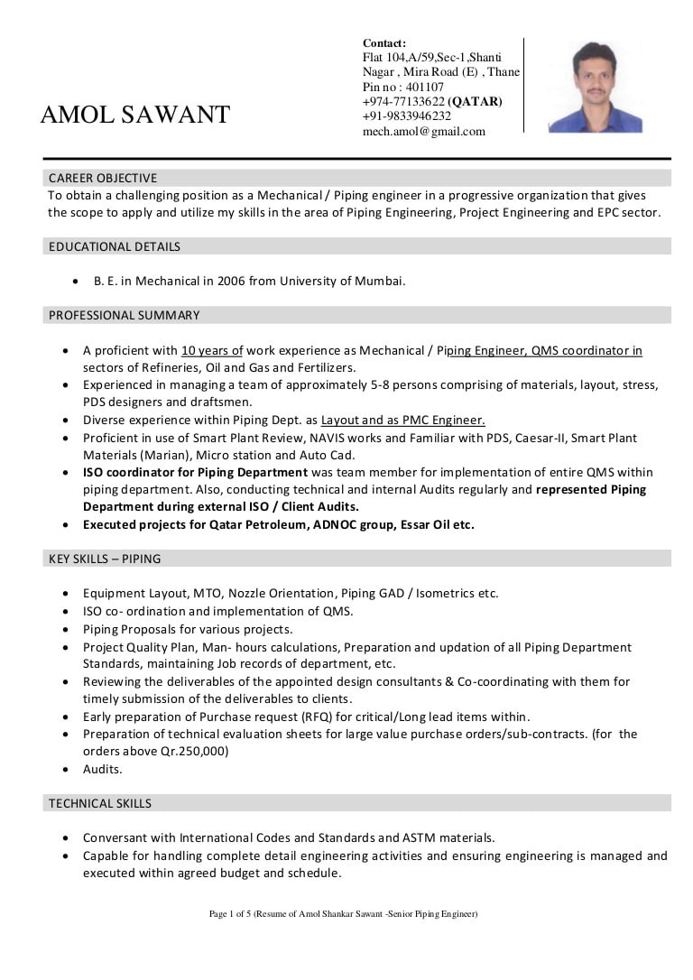 piping layout engineer resume