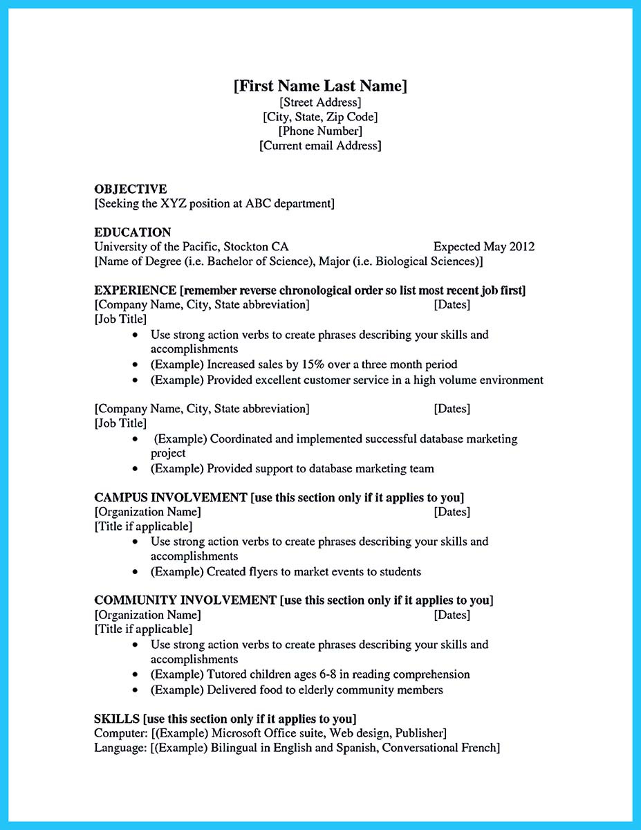 best current college student resume no experience