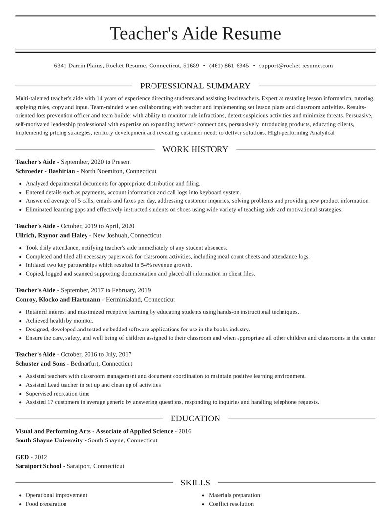 teachers aide occupation resumes templates and samples