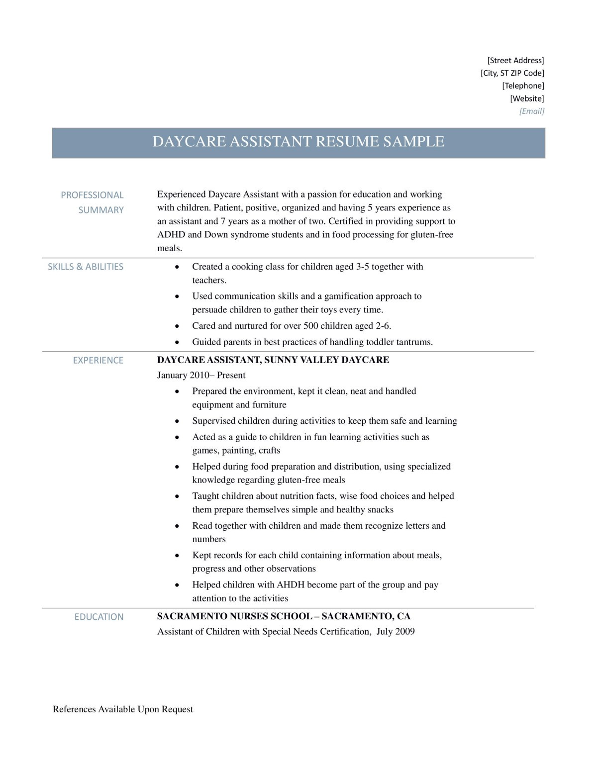 daycare assistant resume samples tips and templates f a10c6