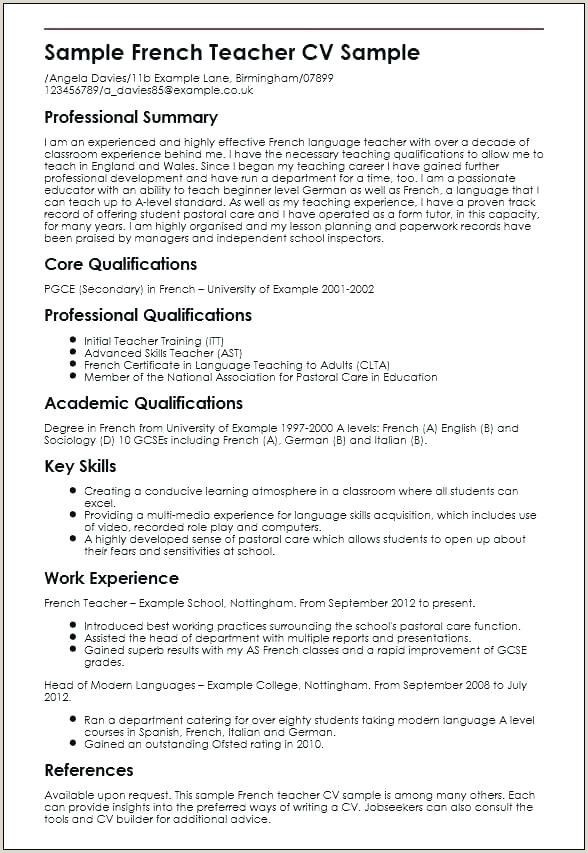 sample resume for teachers without