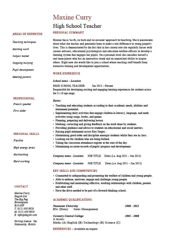 high school teacher resume 1306