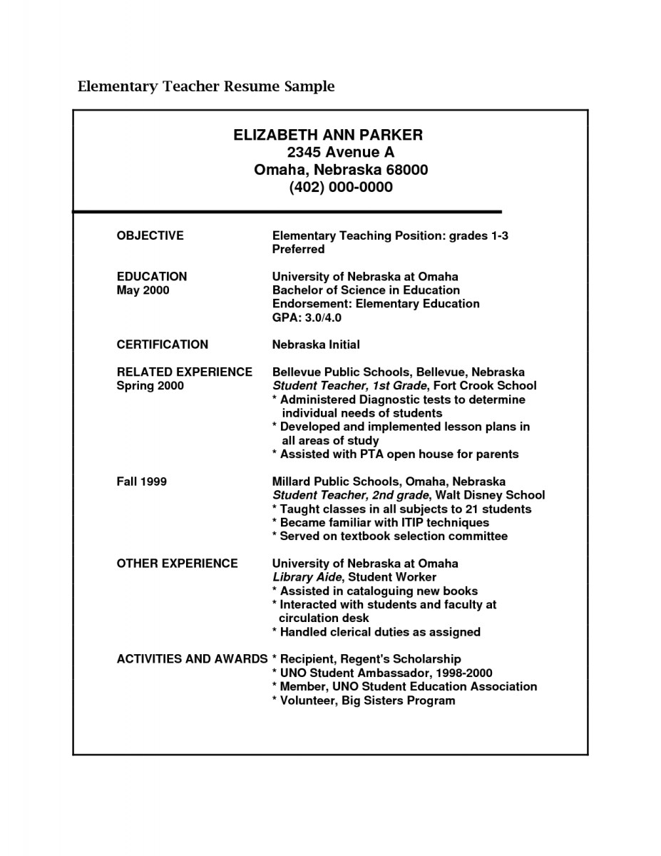 sample resume for teaching position