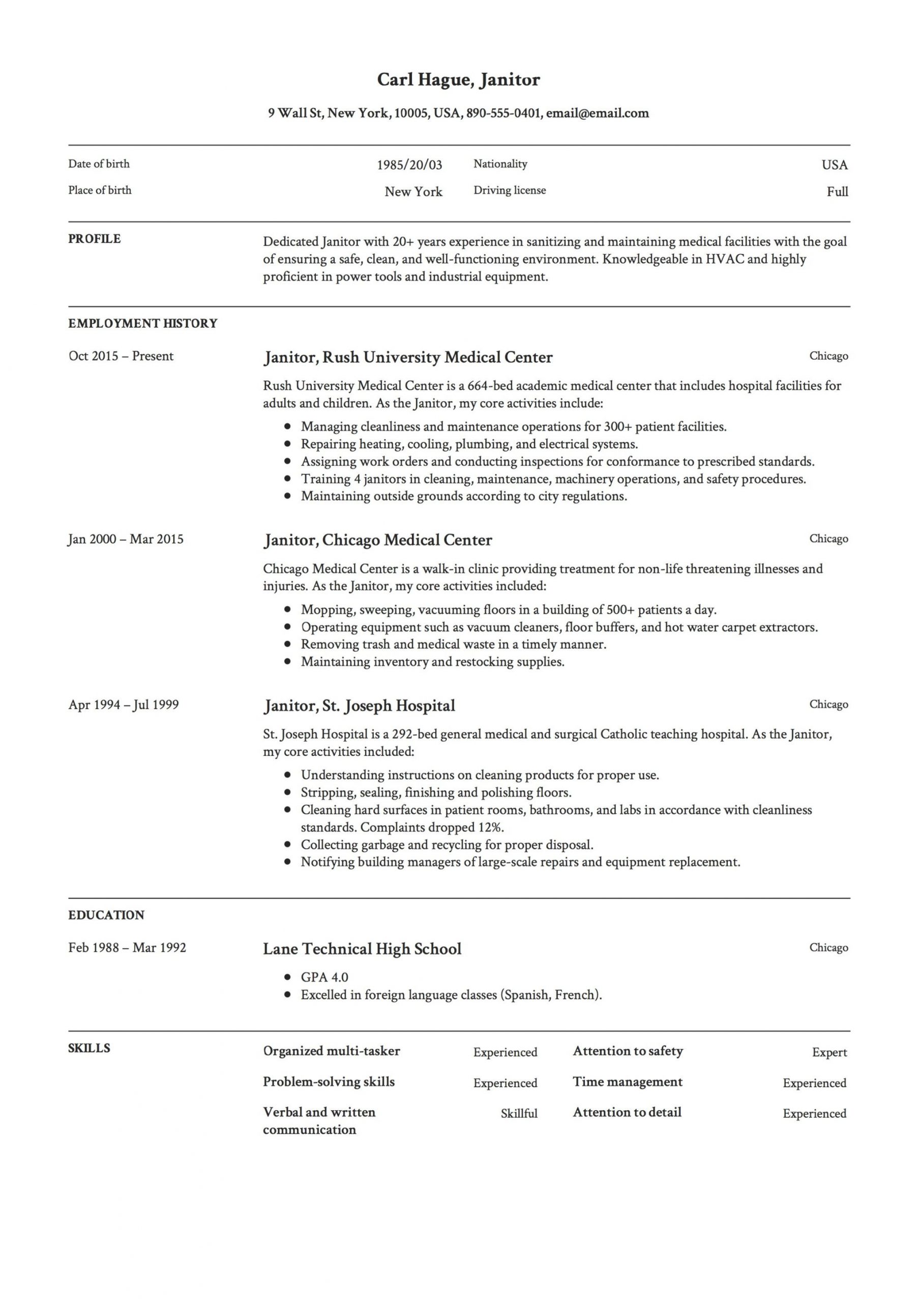 janitor cv sampleml