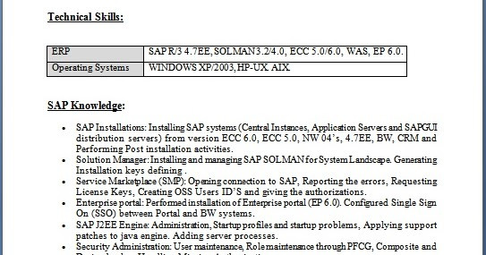 sap basis consultant resume with 2