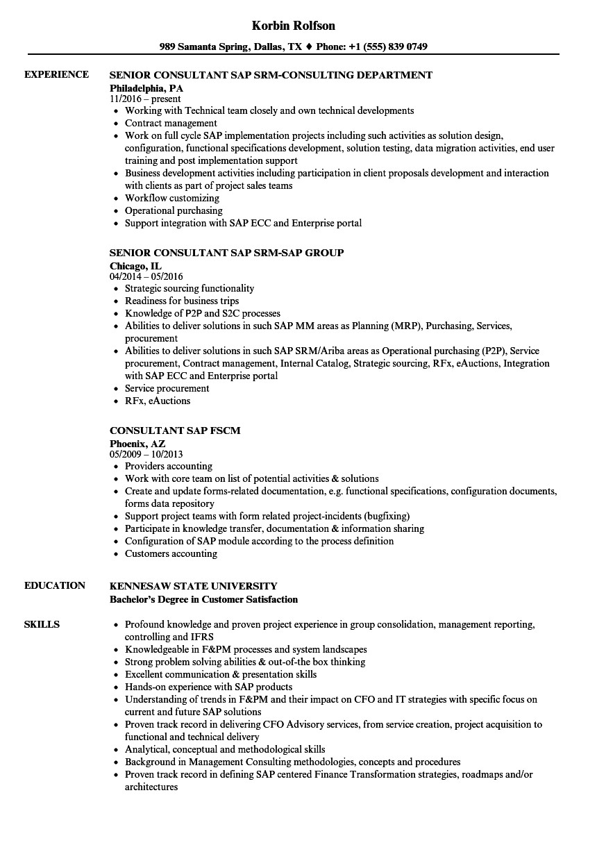 consultant sap resume sample