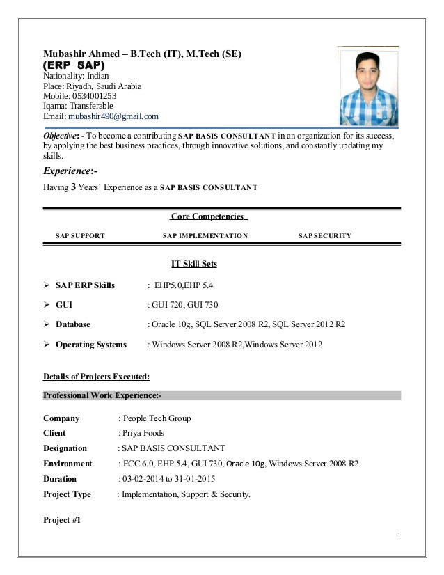 mubashir ahmed erp sap basis consultant resume with 3 yr exp