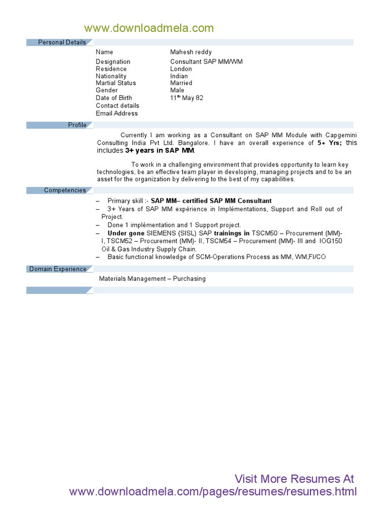 SAP MM Module Resume With 3 Years Experience