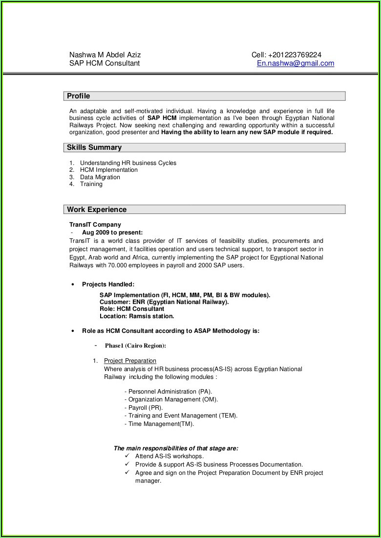 sap end user resume