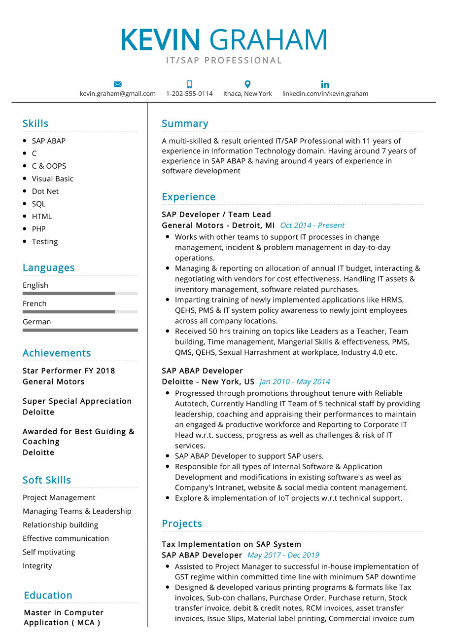 professional sap resume sample