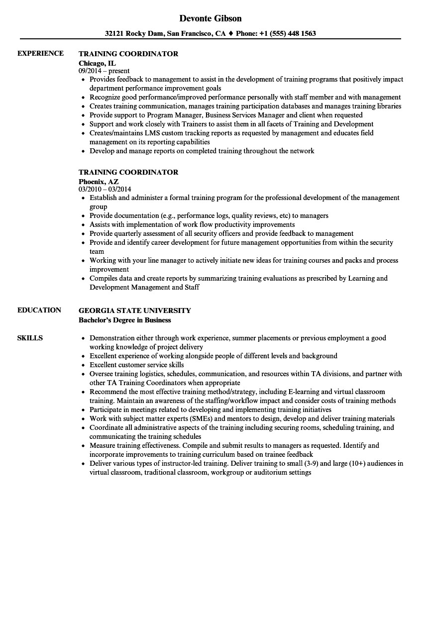 training coordinator resume sample