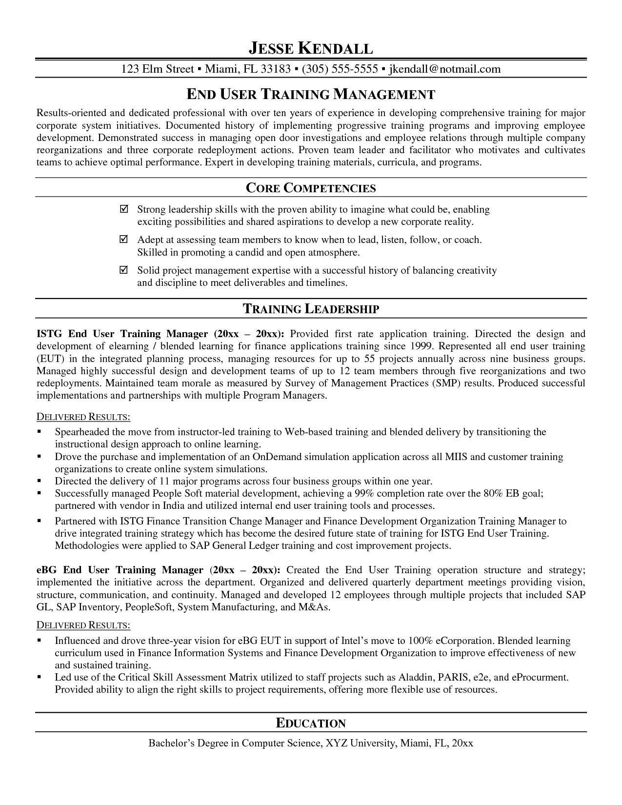 training manager cv