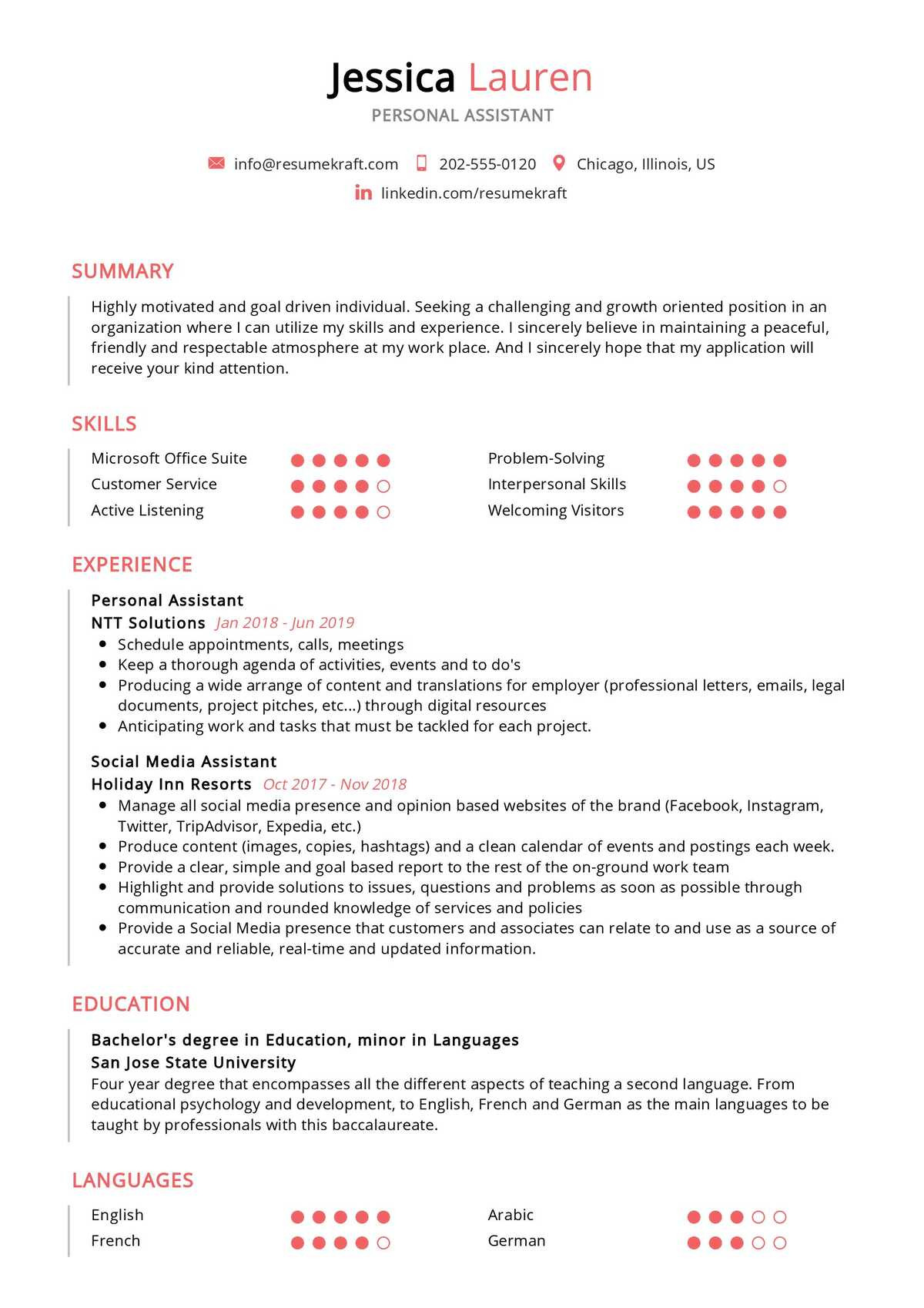 personal assistant resume sample 2