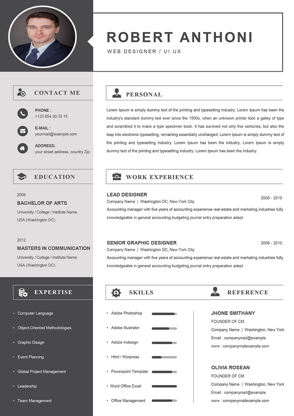 modern web developer resume template