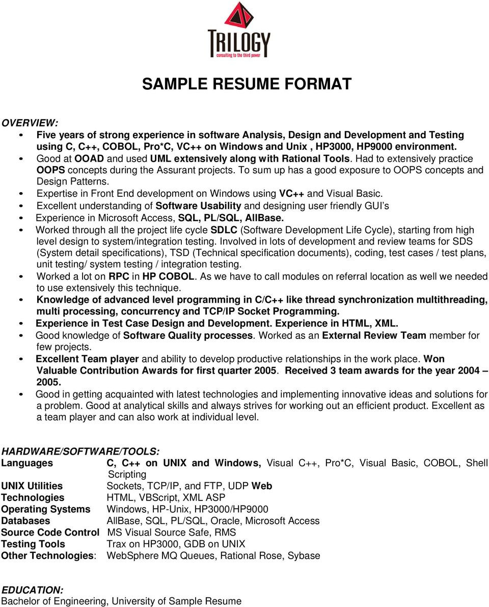 Sample resume formatml