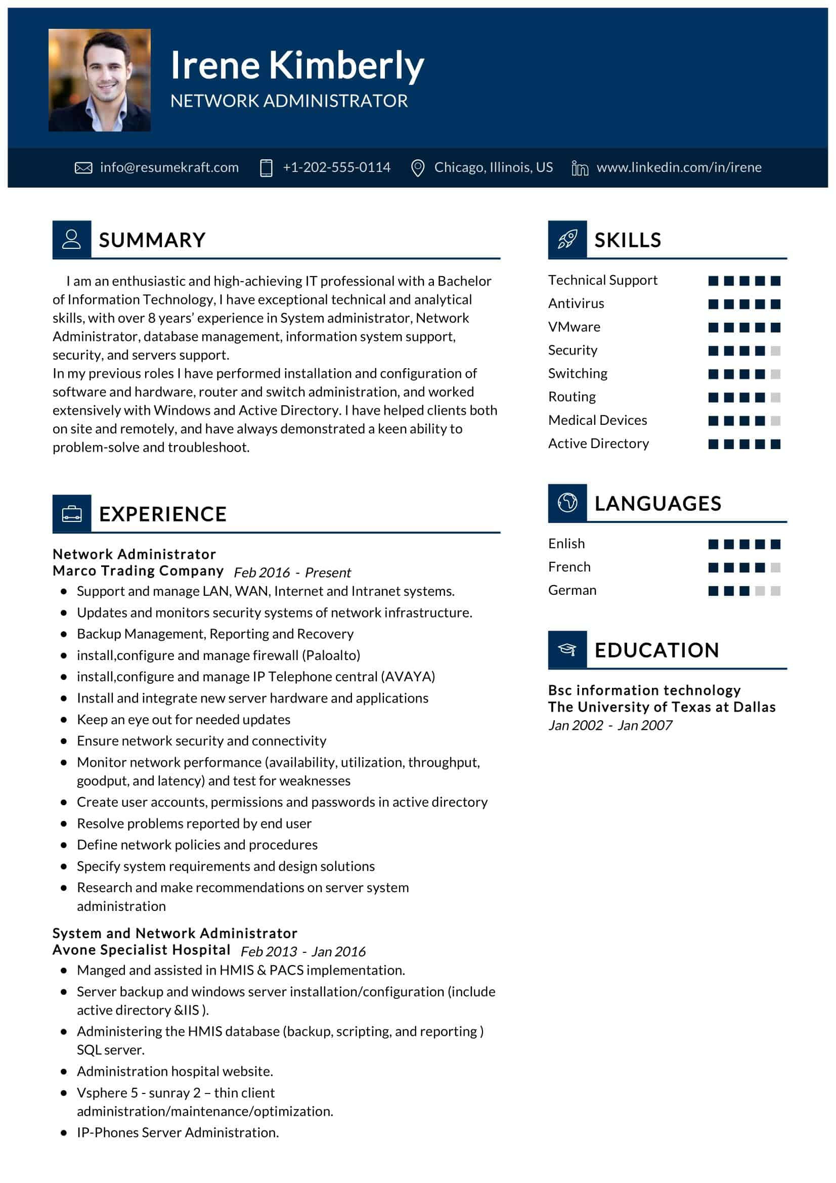 network administrator resume sample