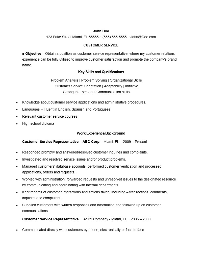 airline customer service agent resume