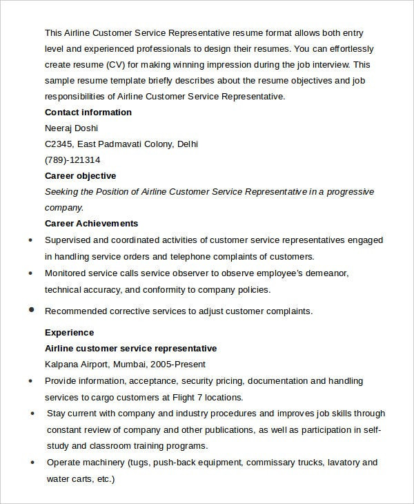 sample customer service representative resume