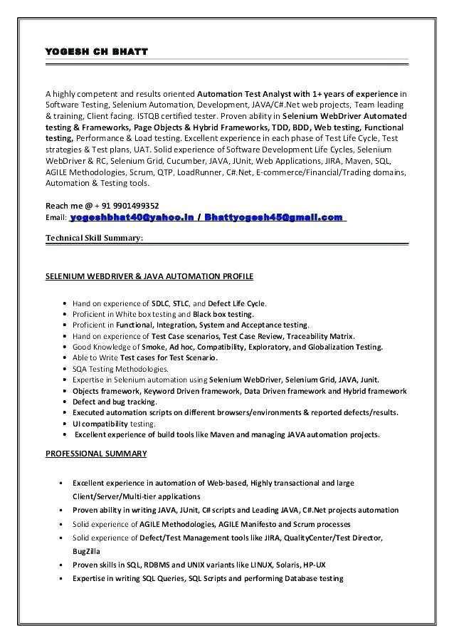 Android Mobile Application Testing Resume Sample Sample Resume for Qtp Automation Testing
