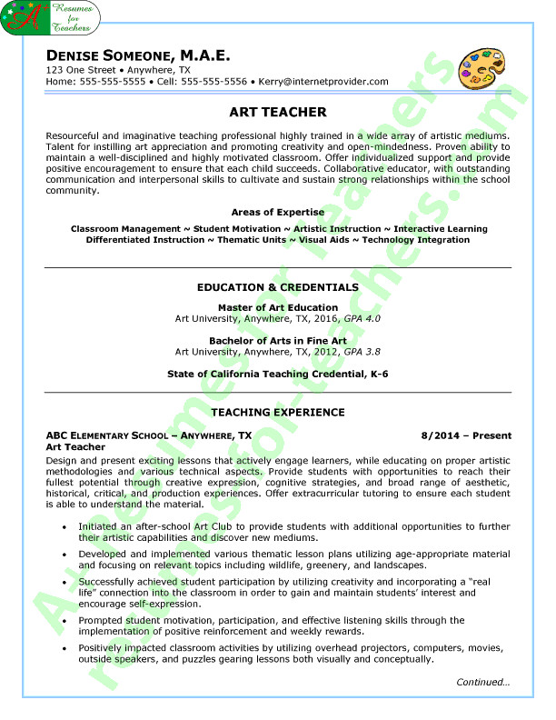 art teacher resume sample