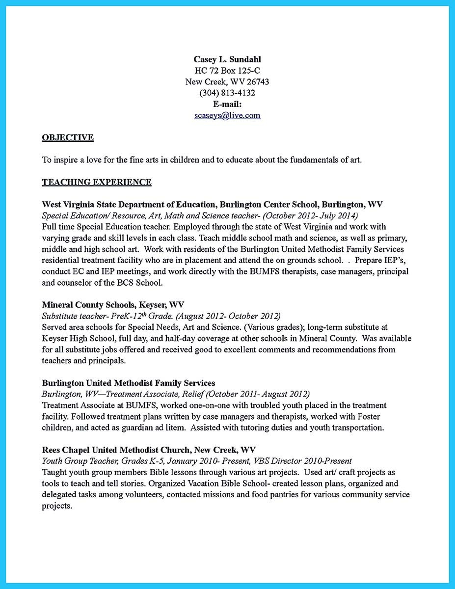 creative and extraordinary art teacher resume for any level education