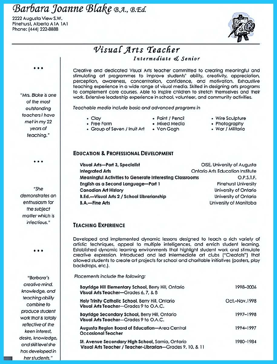 creative and extraordinary art teacher resume for any level education