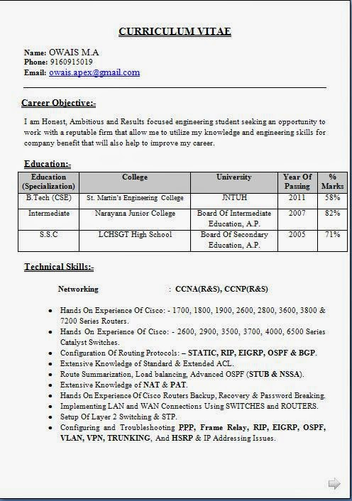 ccna network engineer fresher resume