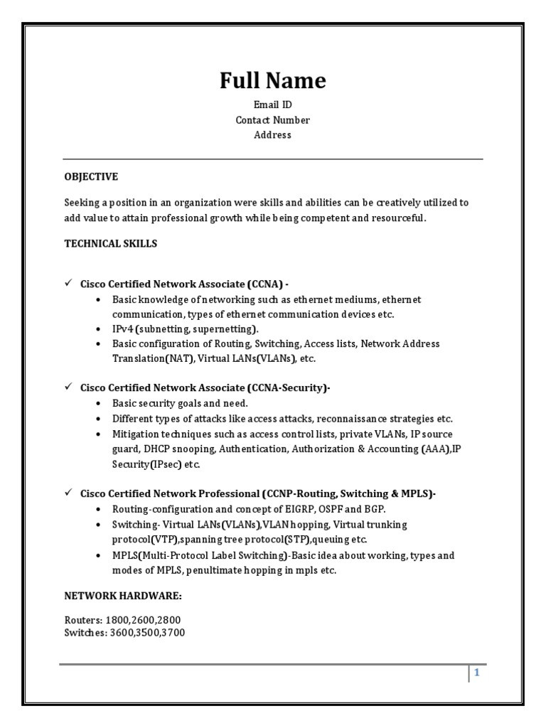 Sample Resume Fresher CCNA