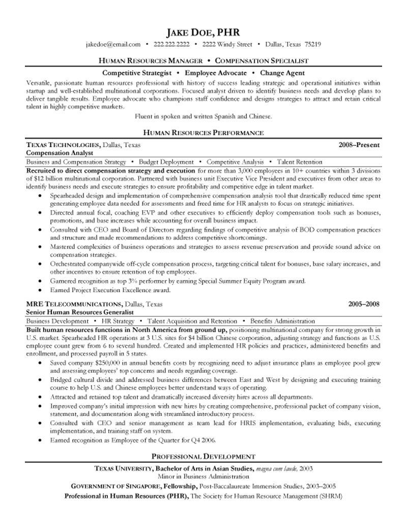 Compensation and Benefits Manager Resume Sample Hr Manager and Compensation Specialist Resume