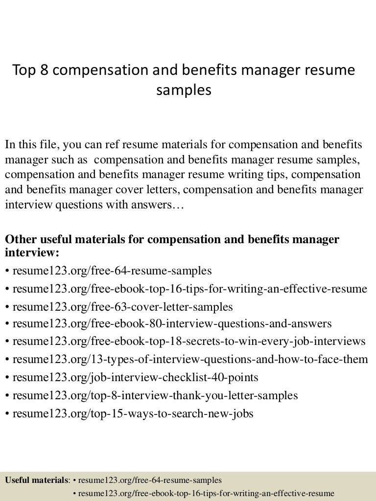 top 8 pensation and benefits manager resume samples