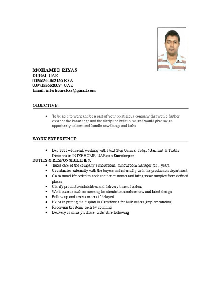 storekeeper resume sample pdfml